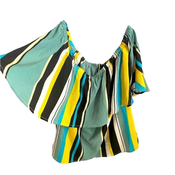 BAR lll Off Shoulders Colorful Sky Dream Wide Stripes Blouse Size S - Picture 4 of 9